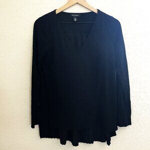 White House Black Market Black Pleated Chiffon Back Top Small